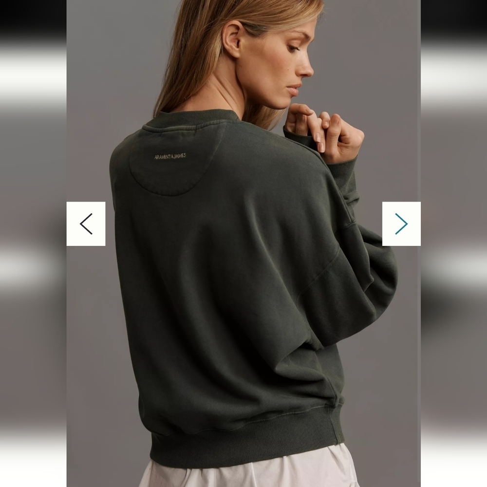Araminta James Bonjour Sweatshirt By Anthropologie Green Crew Neck - Picture 2 of 8